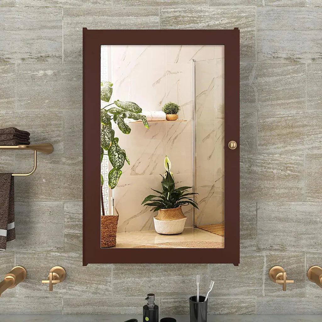 Rectangular Wooden Bathroom Cabinet Mirror with 3 Spacious Shelves wit