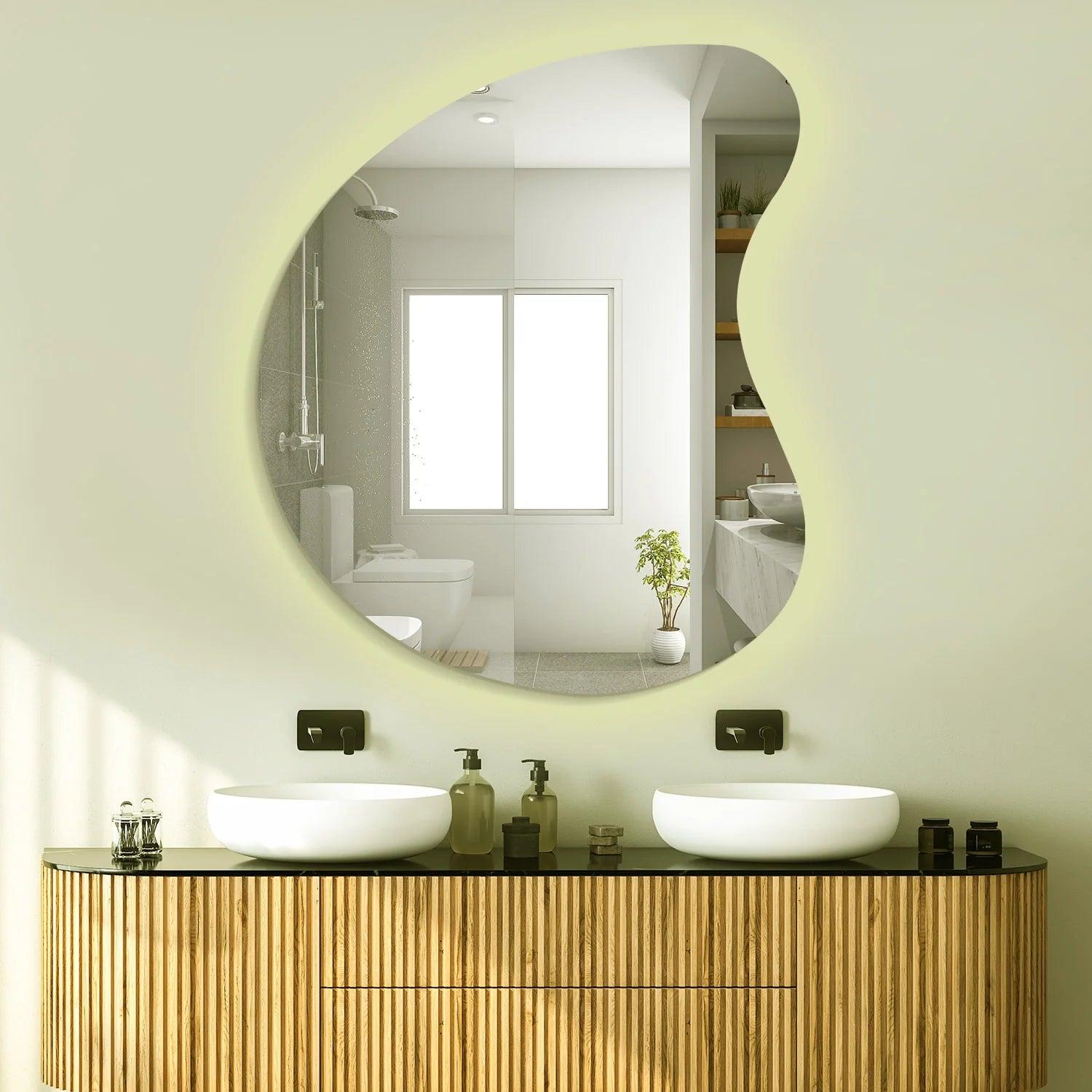 Designer Organic Shaped Wall Mirror with LED Light - Decor Mantra 