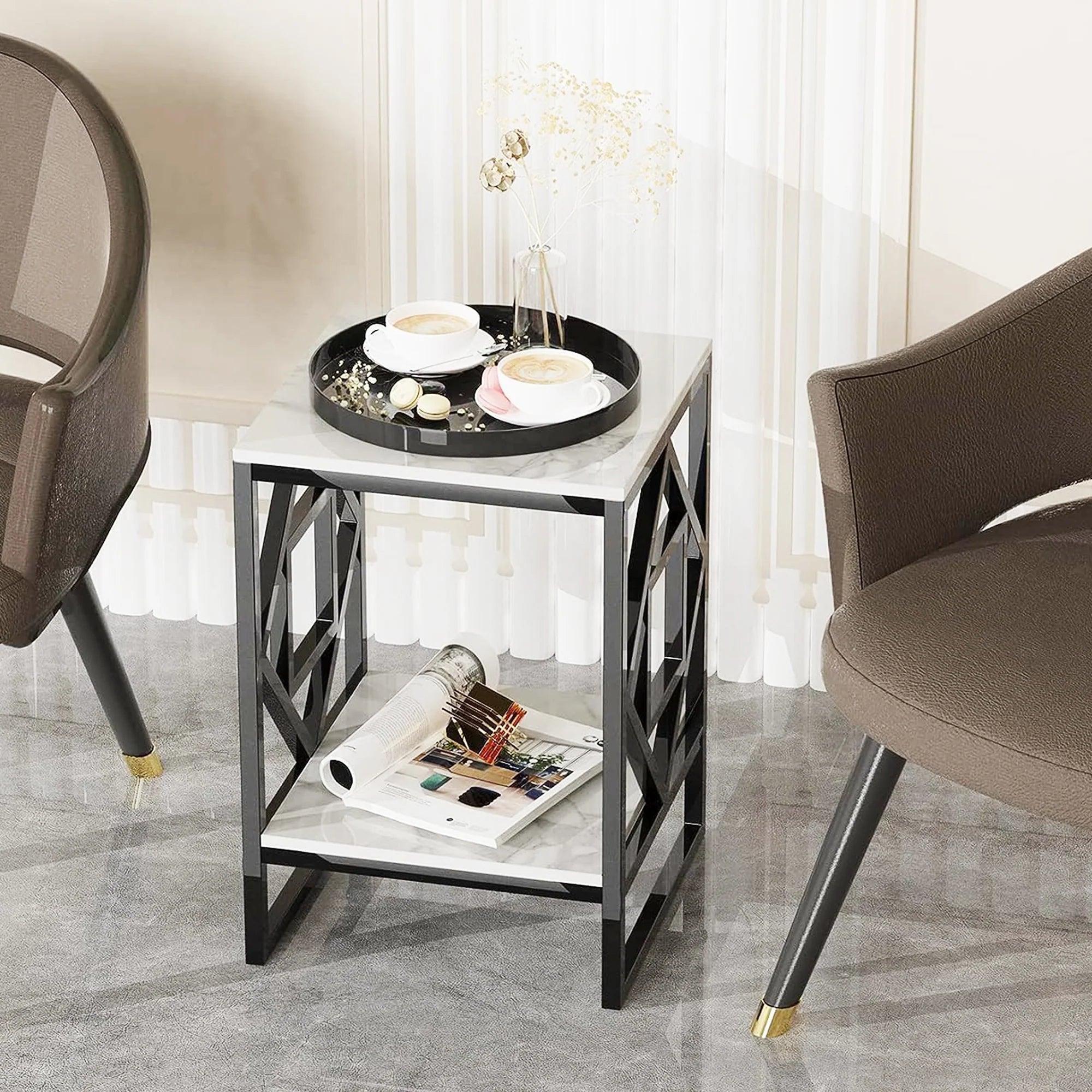 2-Tier Square Shape Modern Designer End Side Table - Decor Mantra 