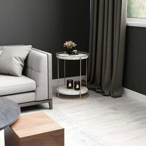 2 Tiered with Gold End Faux Marble Side Table - Decor Mantra 
