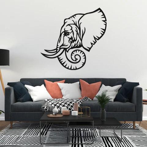 3D Look Elephant Face Metal Wall Art - Decor Mantra 