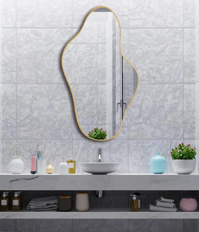 Asymmetrical Irregular Bathroom Decor Mirror with Black Wooden Finish - Decor Mantra 