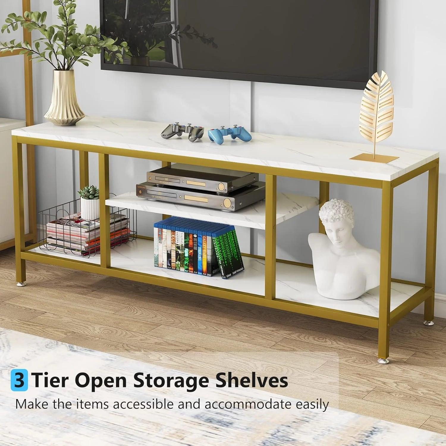 5-Tier Rectangle White Marble Gold Entryway Console Table - Decor Mantra 