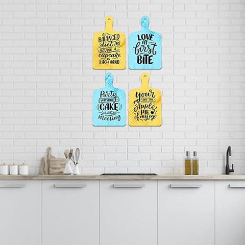 Cooking Quotes Designer Wooden Wall Hanging for Home Decor | Gifts | Wall Decoration Items for Kitchen | Decorative Items for Home | Artworks Wall Hangings(WH_5608N) Set of 4 - Decor Mantra 