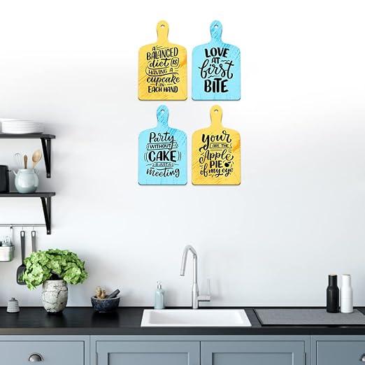 Cooking Quotes Designer Wooden Wall Hanging for Home Decor | Gifts | Wall Decoration Items for Kitchen | Decorative Items for Home | Artworks Wall Hangings(WH_5608N) Set of 4 - Decor Mantra 