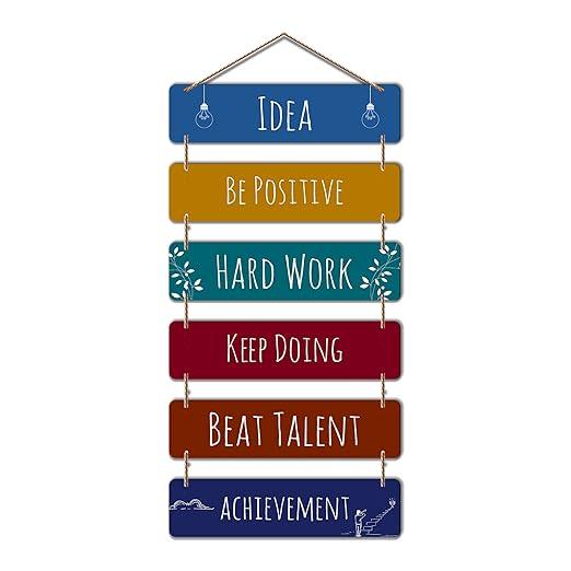 Designer Wall Hanging Wooden Art Decoration Item For Living Room | Quotes Decor Item | Wall Art For Hall | Mdf Wall Decoration (Wh 3207N, Multicolour) - Set Of 6 - Decor Mantra 