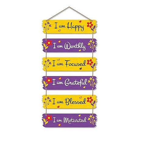 Motivational Quotes Decorative Wall Hanging for Living Room | Bedroom | Office | Gift | Decoration Items for Home | Abstract Painting Wood Decor (WH_7403N),Set of 6 (Multi 3) - Decor Mantra 
