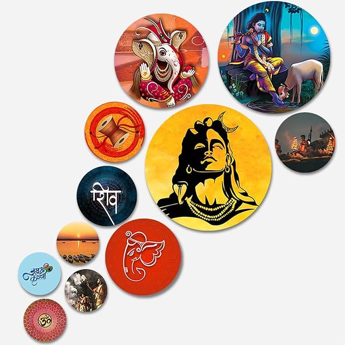 Nature Designer MDF Wooden Wall Hanging (WPS_109N, Multicolour ) -Set of 11 - Decor Mantra 