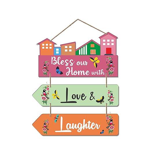Bless Our Home Quote Decorative Wall Art MDF Wooden Wall Hanger for Living Room | Bedroom | Decor Items | Gifts | Wood Decoration Items | Artworks Wall Hangings (WH_5809N), Set of 3 - Decor Mantra 