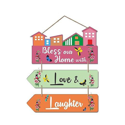 Bless Our Home Quote Decorative Wall Art MDF Wooden Wall Hanger for Living Room | Bedroom | Decor Items | Gifts | Wood Decoration Items | Artworks Wall Hangings (WH_5809N), Set of 3 - Decor Mantra 
