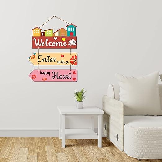 Welcome Home Quote Decorative Wall Art MDF Wooden Wall Hanger for Living Room | Bedroom | Home Decor | Gifts | Wood Decoration Items | Artworks Hangings (WH_5805N), Set of 3 - Decor Mantra 