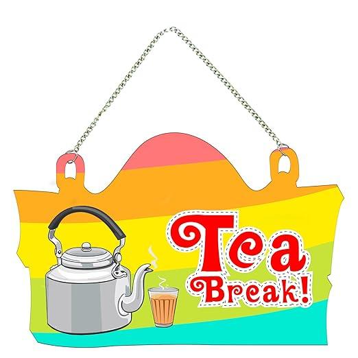 Tea Break Quote Wooden Wall Hanging for Home Decor | Office | Gifts | Bedroom | Decoration Wall Hanger | Kitchen Wood Decor | Modern Artwork Items(WH_3702NN) - Decor Mantra 