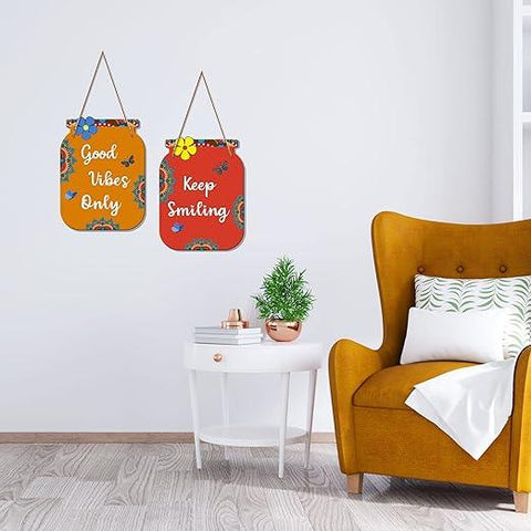 Good Vibes Only Quote Decorative Wall Art MDF Wooden Wall Hanger for Living Room | Bedroom | Office | Gift | Wall Hanging For Home Decoration | Home Decor Items (WH_6805N), Set of 2 - Decor Mantra 