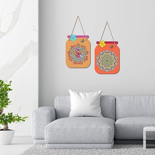 Mandala Pattern Decorative Wall Art MDF Wooden Wall Hanger for Living Room | Bedroom | Office | Gift | Wall Hanging For Home Decoration | Home Decor Items (WH_6808N), Set of 2 - Decor Mantra 