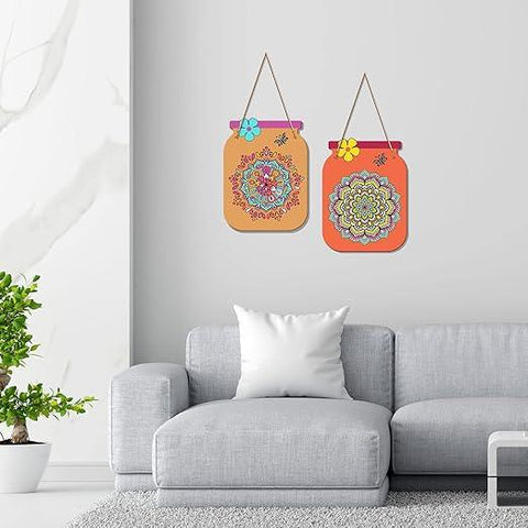 Mandala Pattern Decorative Wall Art MDF Wooden Wall Hanger for Living Room | Bedroom | Office | Gift | Wall Hanging For Home Decoration | Home Decor Items (WH_6808N), Set of 2 - Decor Mantra 