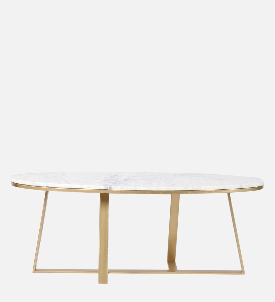 Coffee Table in Golden Finish and Elegant Marble Top - Decor Mantra 