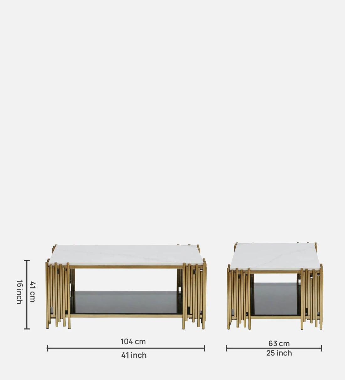 Golden Finish Artis Coffee Table with Porcelain Top - Decor Mantra 