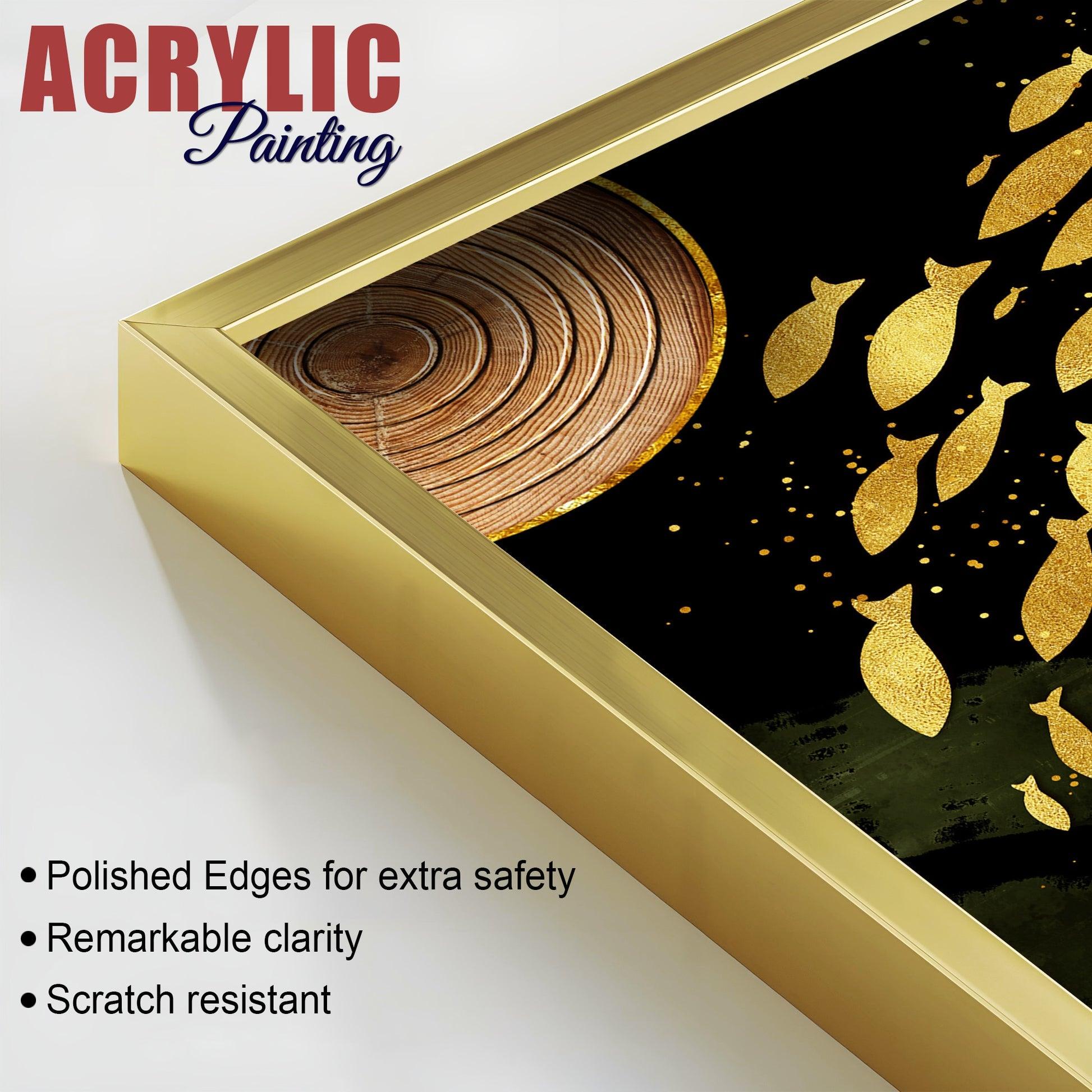 Golden Fishes Acrylic Floating Wall Painting Set of 2 - Decor Mantra 
