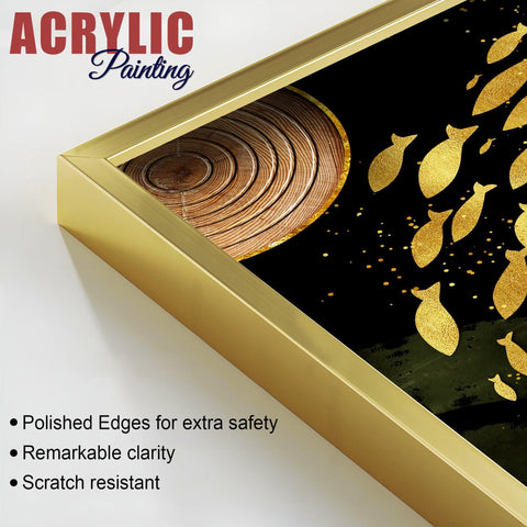 Golden Fishes Acrylic Floating Wall Painting Set of 2 - Decor Mantra 