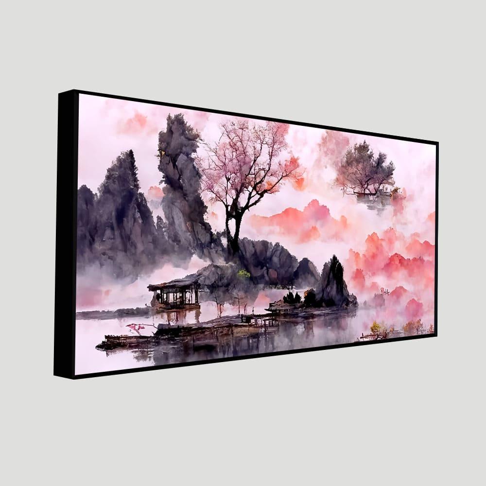 Beautiful Lake View Watercolor Art Canvas Wall Painting - Decor Mantra 