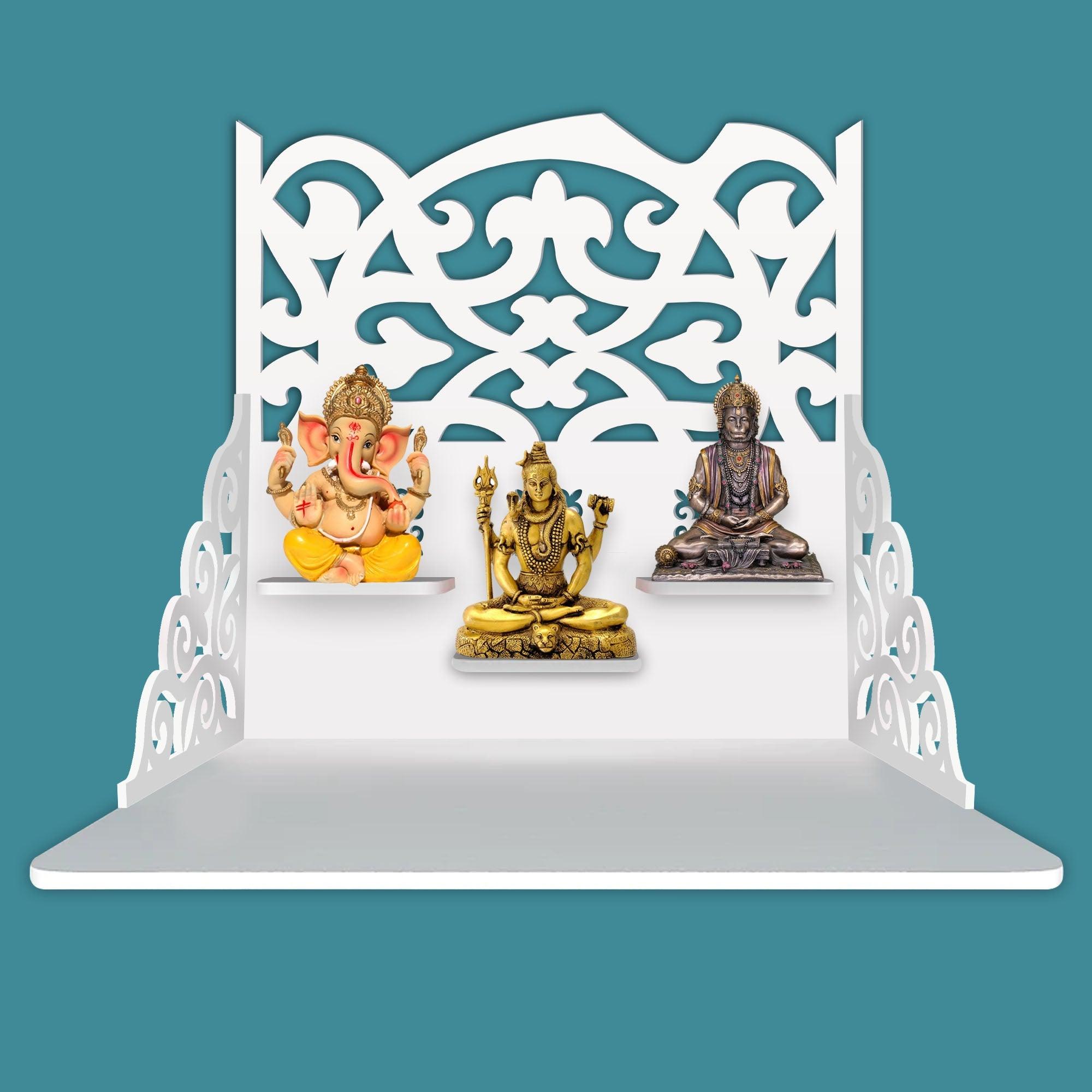 Modern Divine Beautiful Wall Hanging Wooden Temple/ Pooja Mandir Design with Shelf, White Color - Decor Mantra 