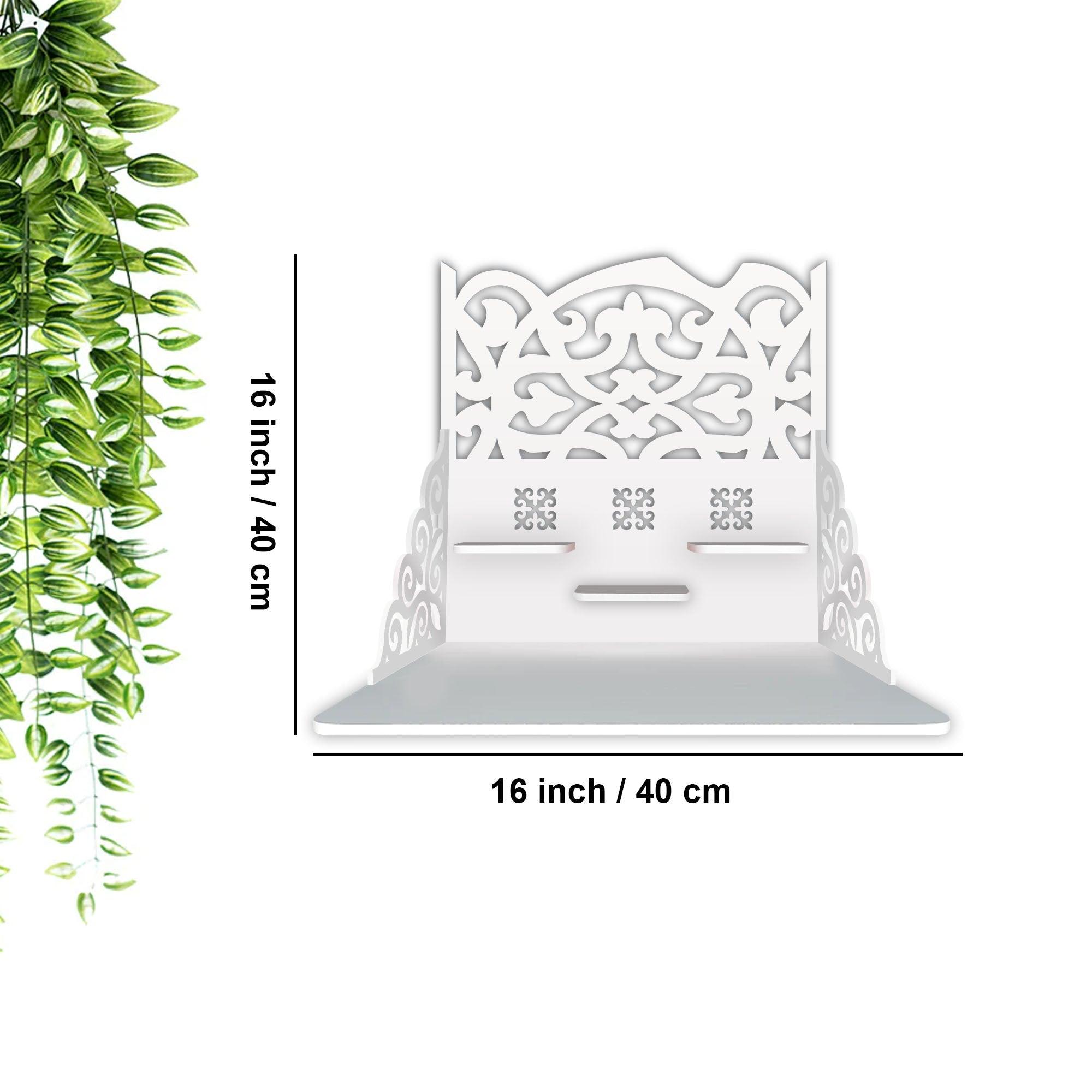 Modern Divine Beautiful Wall Hanging Wooden Temple/ Pooja Mandir Design with Shelf, White Color - Decor Mantra 