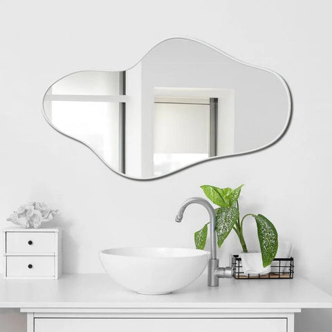 Asymmetrical Irregular Bathroom Decor Mirror with Golden Wooden Finish - Decor Mantra 