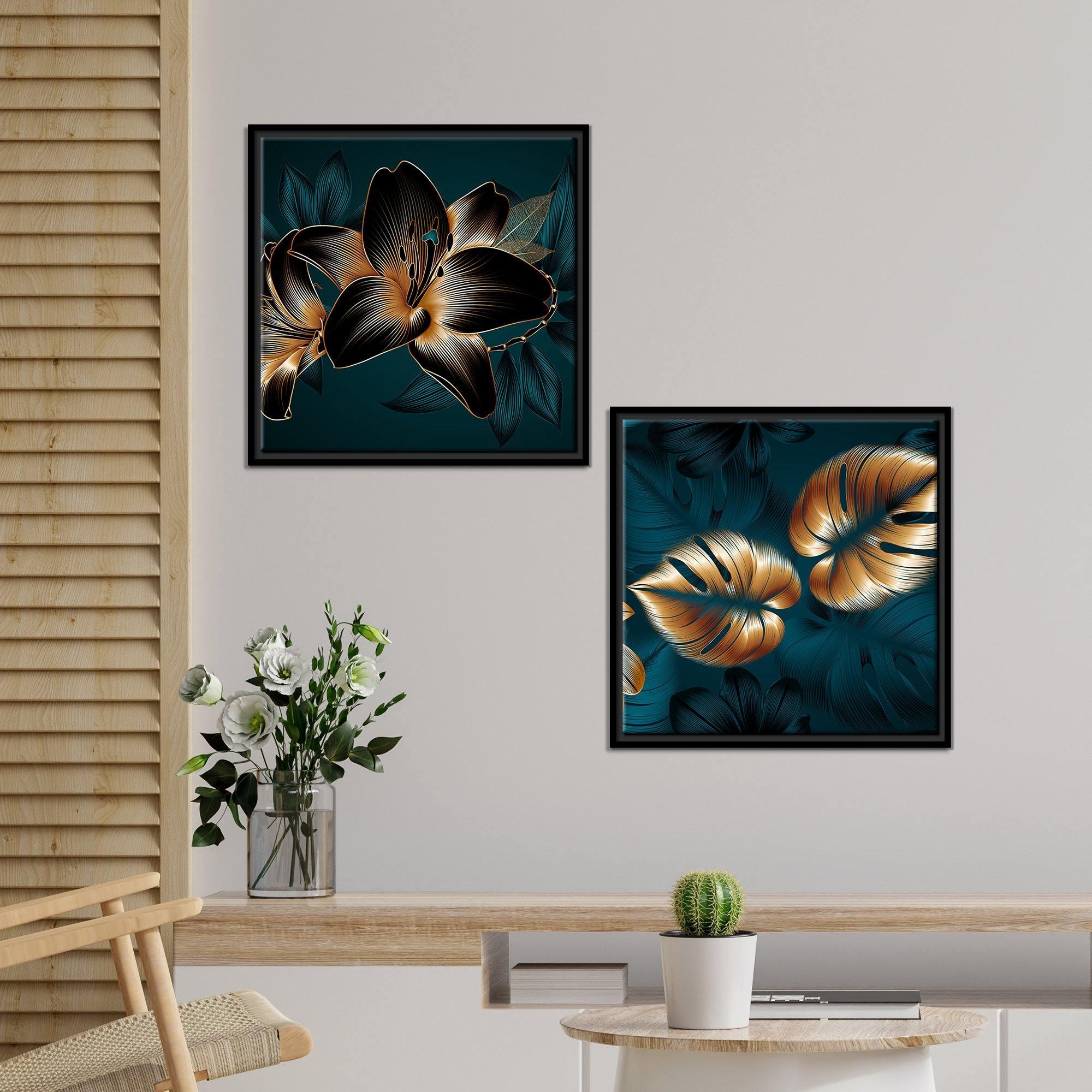 Lily Flower Canvas Wall Painting of 2 Pieces Floating Frame - Decor Mantra 