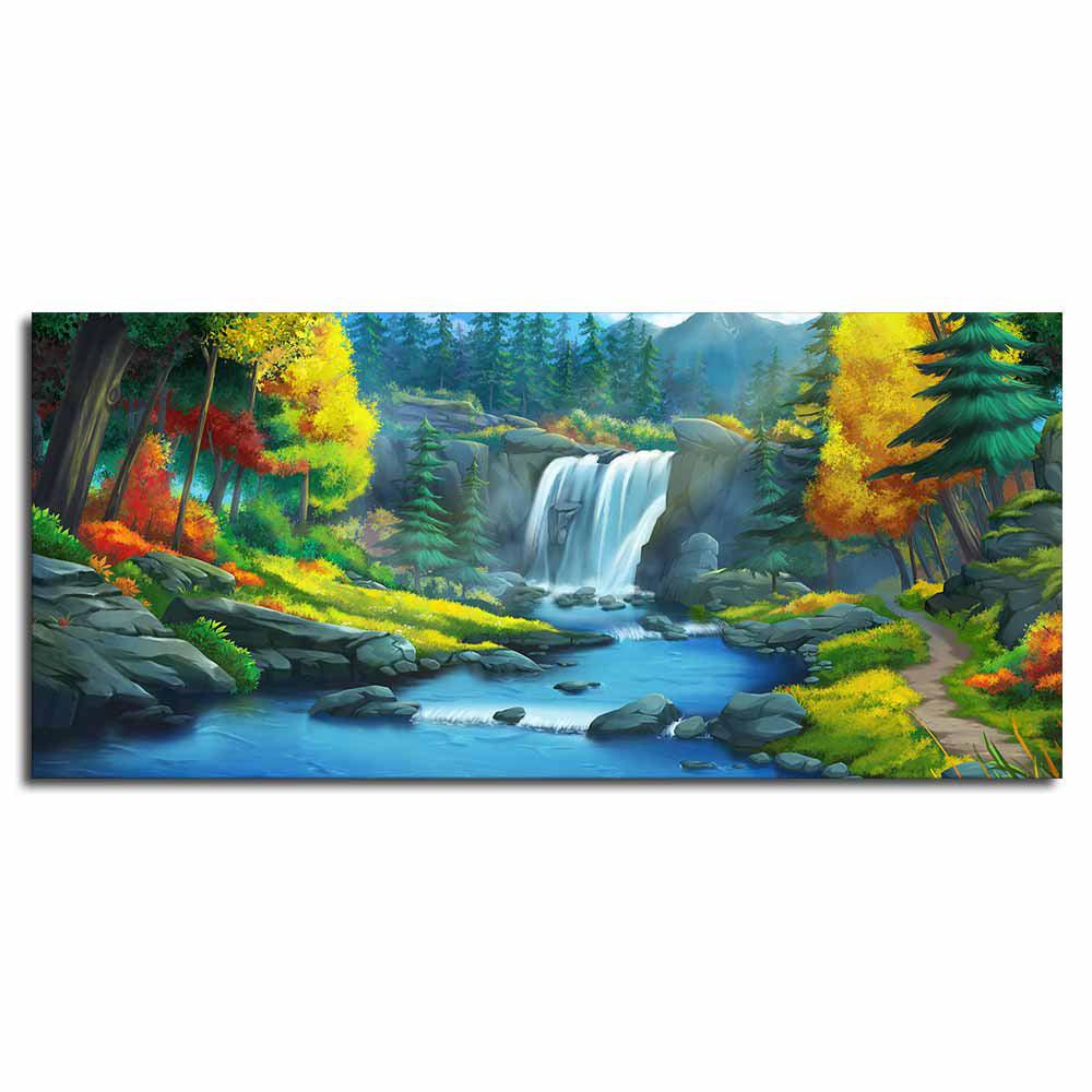 A Beautiful Waterfall In Forest Premium Wall Painting - Decor Mantra 