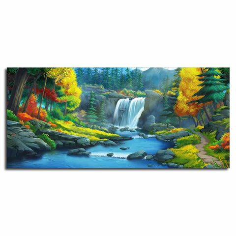 A Beautiful Waterfall In Forest Premium Wall Painting - Decor Mantra 