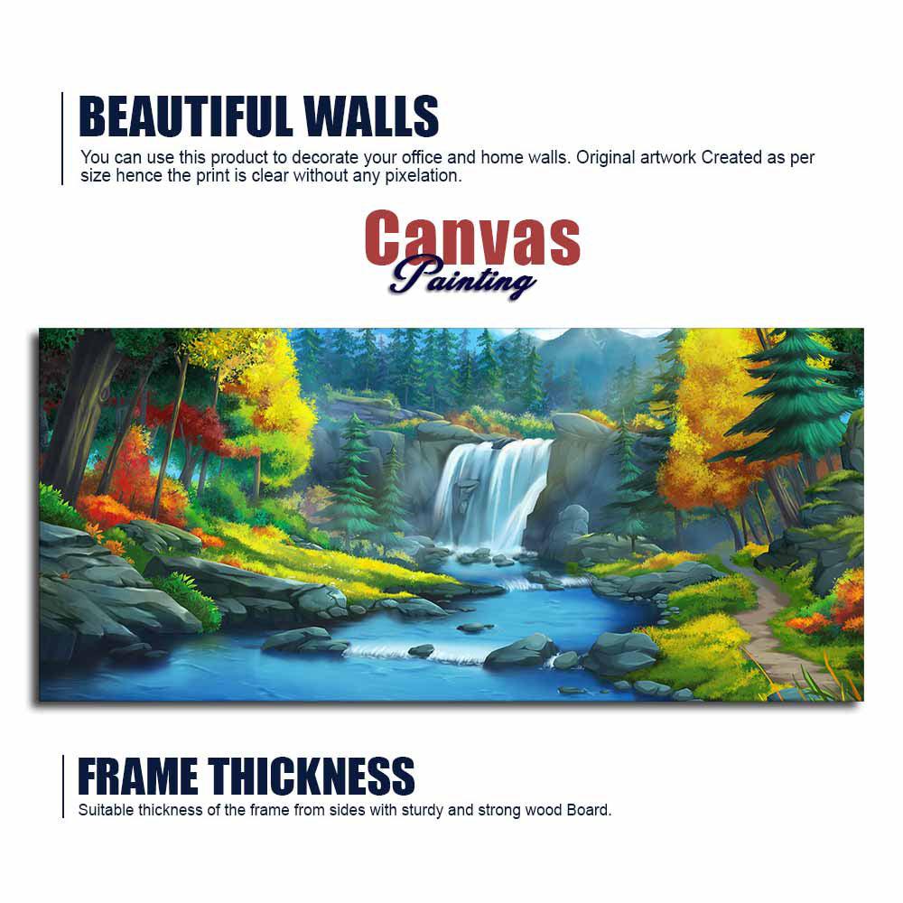 A Beautiful Waterfall In Forest Premium Wall Painting - Decor Mantra 
