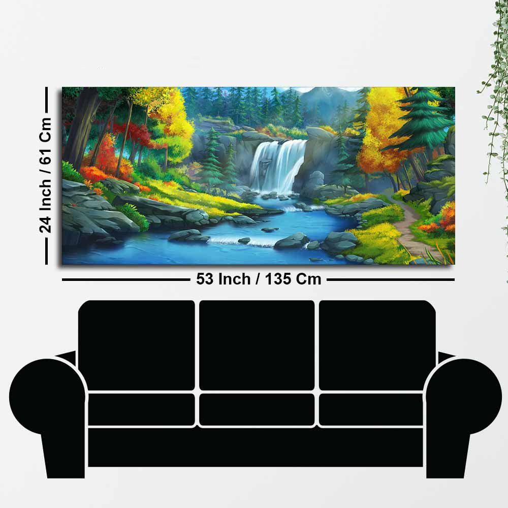 A Beautiful Waterfall In Forest Premium Wall Painting - Decor Mantra 