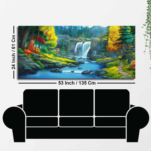 A Beautiful Waterfall In Forest Premium Wall Painting - Decor Mantra 