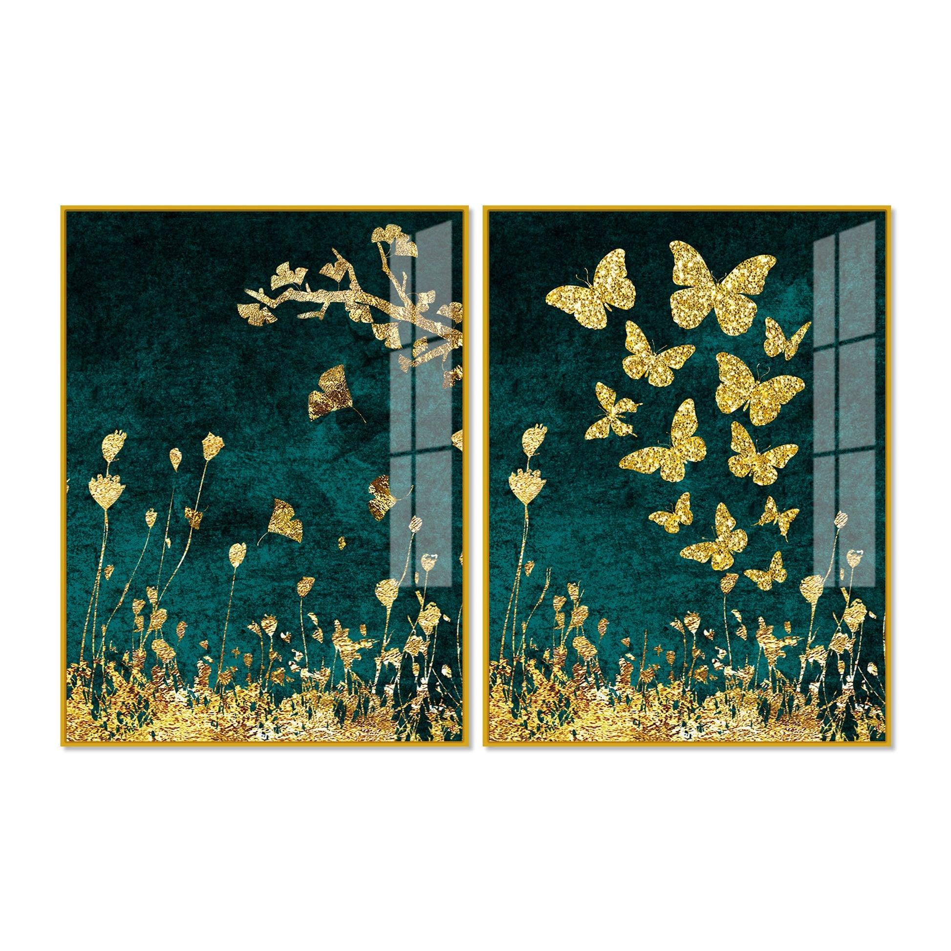 Golden Fishes Acrylic Floating Wall Painting Set of 2 - Decor Mantra 