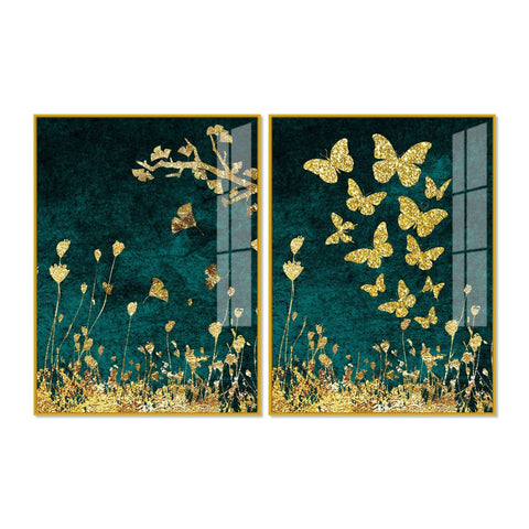 Golden Fishes Acrylic Floating Wall Painting Set of 2 - Decor Mantra 