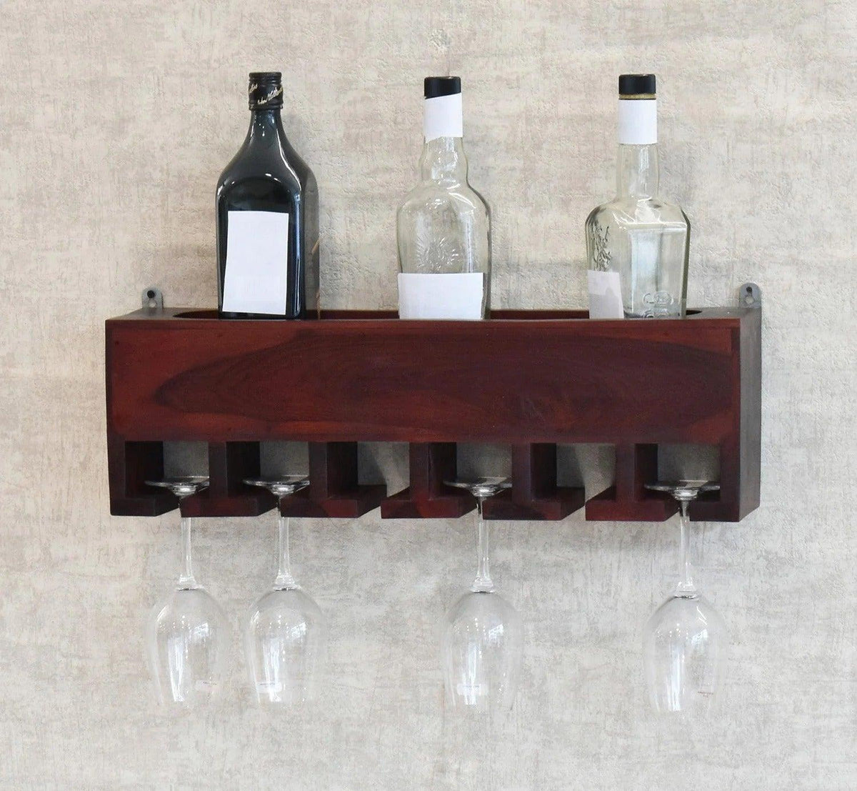 Premium Dark Red Mahagony Wood Wall Mounted Mini Bar Shelf - Decor Mantra 