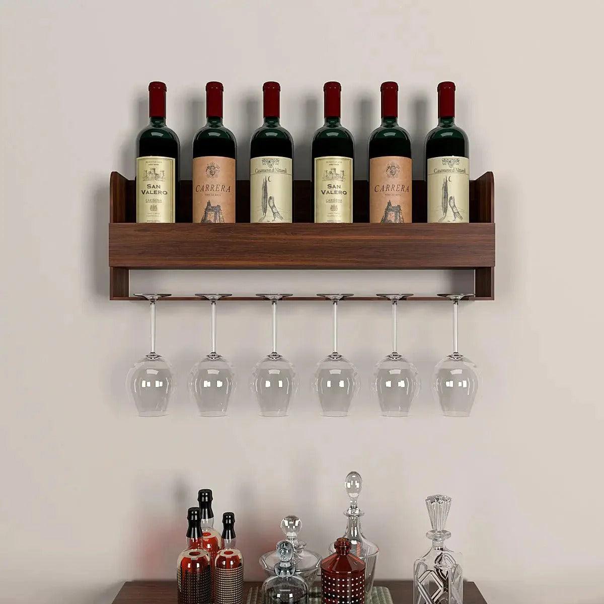 Premium Engineered Wood Backlit Design Mini Bar Shelf in Walnut Finish - Decor Mantra 