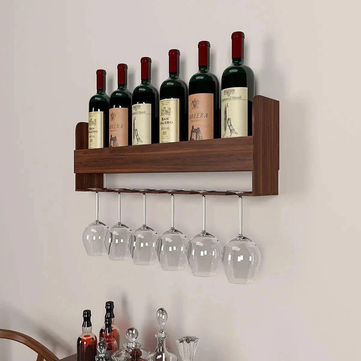 Premium Engineered Wood Backlit Design Mini Bar Shelf in Walnut Finish - Decor Mantra 