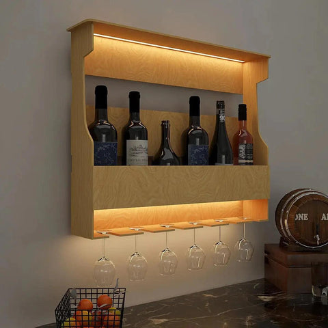 Premium Quality Decorative Backlit MDF Mini Bar Shelf in Light Oak Finish - Decor Mantra 
