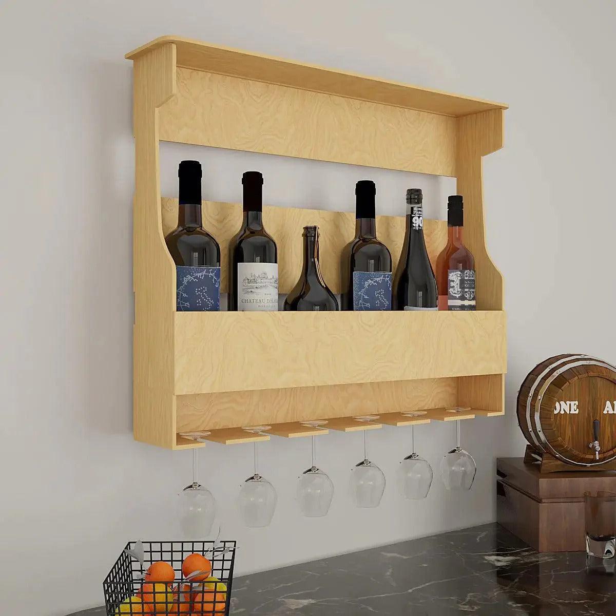 Premium Quality Decorative Backlit MDF Mini Bar Shelf in Light Oak Finish - Decor Mantra 