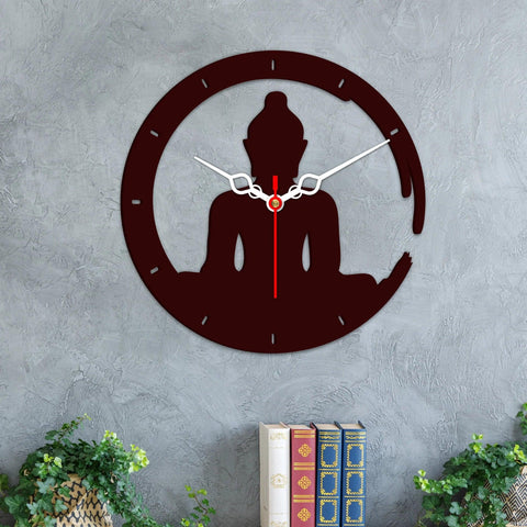 Buddha in Lotus Posture Designer Wooden Wall Clock - Decor Mantra 