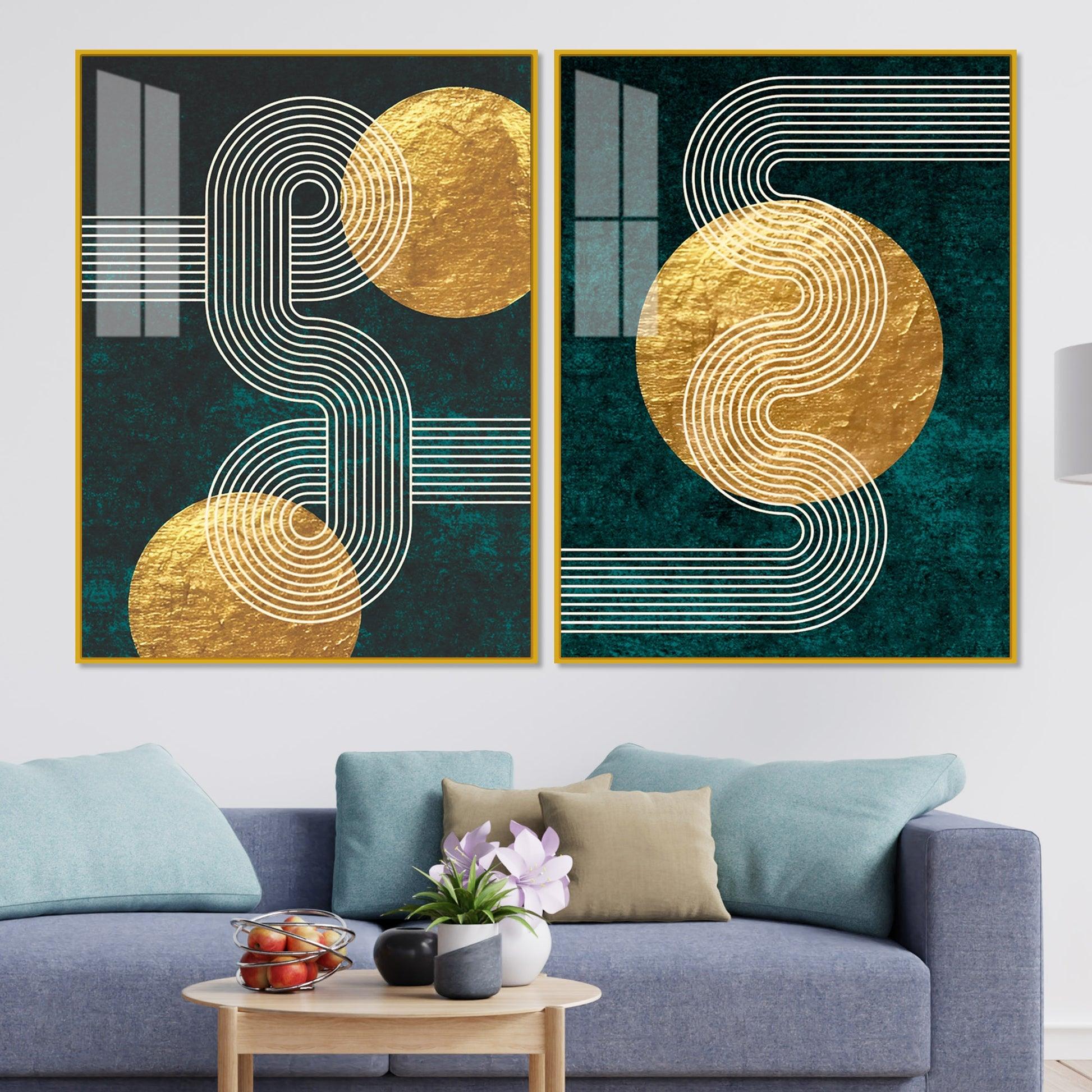 Golden Birds Flying Floating Acrylic Wall Painting Set of 2 - Decor Mantra 
