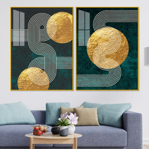Golden Birds Flying Floating Acrylic Wall Painting Set of 2 - Decor Mantra 