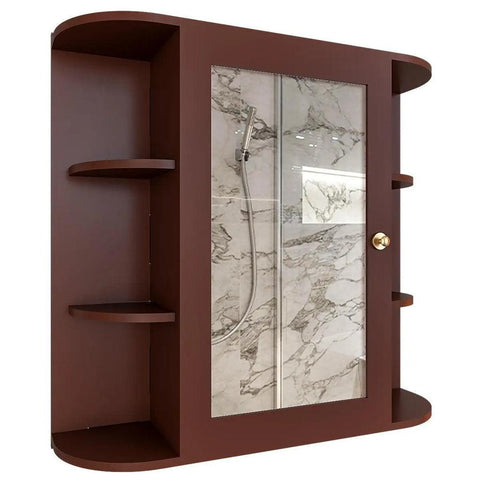 Designer Wooden Bathroom Cabinet Mirror with 10 Spacious Shelves with Brown Finish - Decor Mantra 