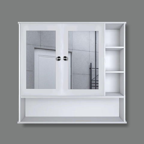 Premium Space Saving Bathroom Mirror Cabinet with 6 Spacious Shelves with Wooden White Finish - Decor Mantra 