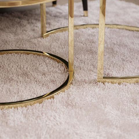 Round White Marble Coffee Tables with Iron Bases, Set of 2 - Decor Mantra 