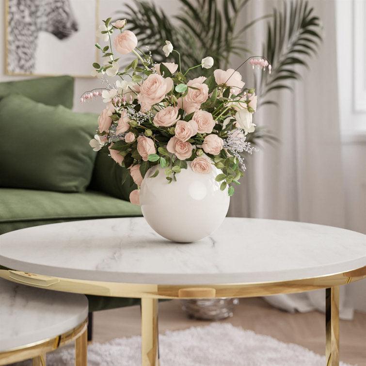 Round White Marble Coffee Tables with Iron Bases, Set of 2 - Decor Mantra 