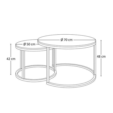 Round Black Marble Coffee Tables with Iron Bases, Set of 2 - Decor Mantra 