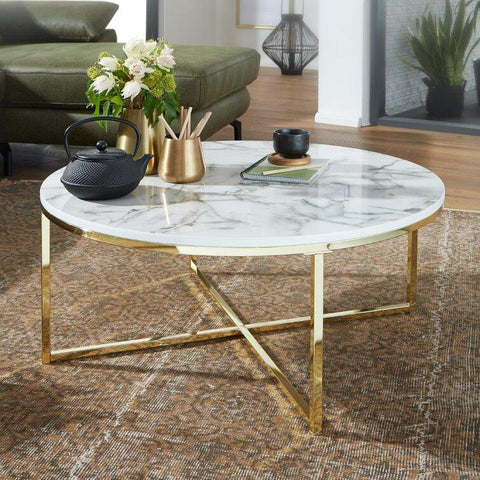 Round White Marble Coffee Tables with Sturdy Iron Stands - Decor Mantra 