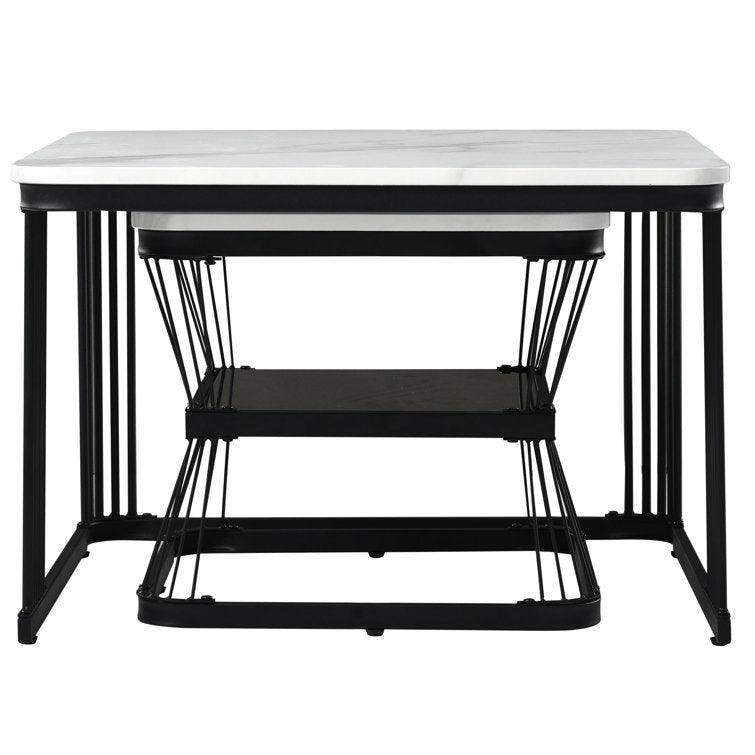 Classic White Marble Table Duo with Metallic Tethered Detailing - Decor Mantra 